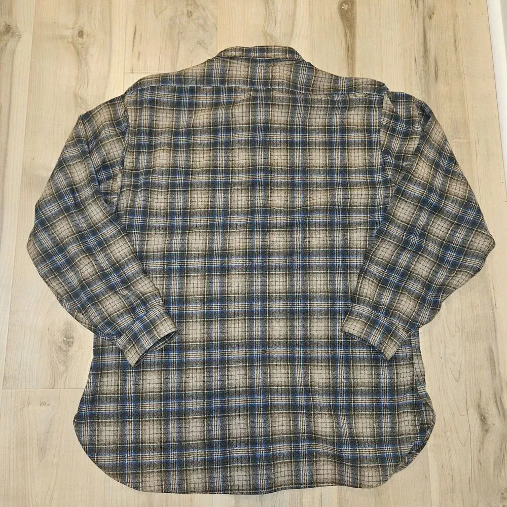 Vtg Pendleton Flannel Shirt Mens Size XL 100% Pure Virgin Wool Brown Plaid
